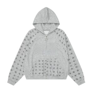 Star-Print Hip-Hop Style Grey Hoodie