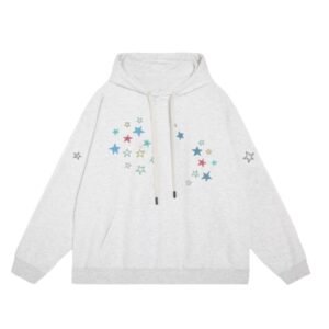 Minimalist Star & Note Print Hoodie — Grey