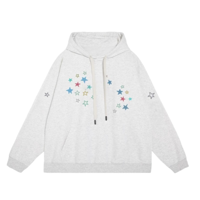 Minimalist Star & Note Print Hoodie — Grey