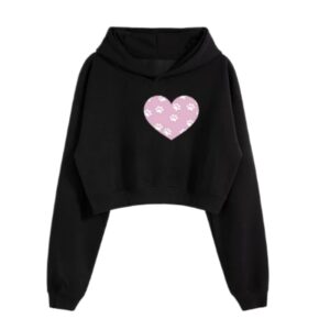 Short Black Hoodie With Cat Paw Print