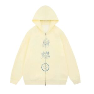 Cream-Yellow Hoodie With Playful Print