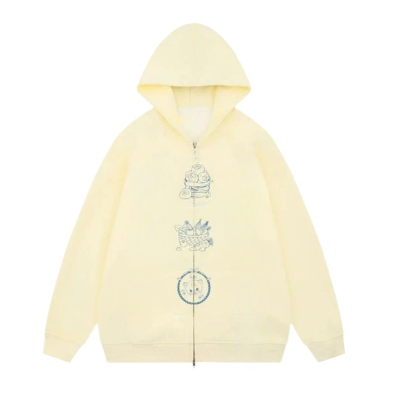 Cream-Yellow Hoodie With Playful Print