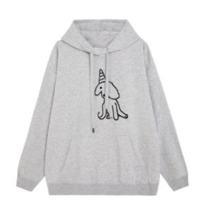 Casual Grey Hoodie With Puppy Print