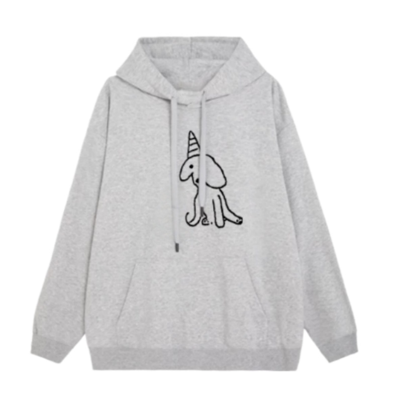Casual Grey Hoodie With Puppy Print