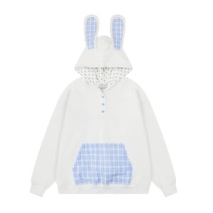 Cute Plaid Hoodie with Bunny Ears